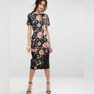 ASOS Wiggle Dress in Floral Embroidery Print